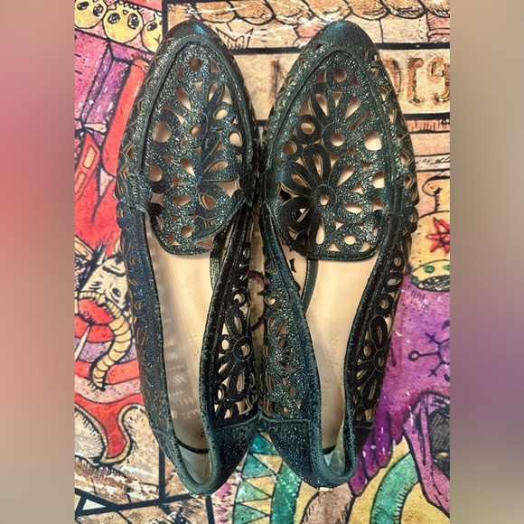 Kate Spade Black Metallic Cutout Flats Size 7 - Picture 1 of 6